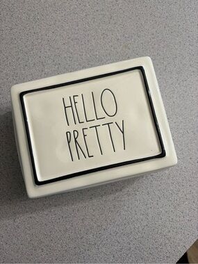 Rae Dunn Cream & Black "HELLO PRETTY" Ceramic Jewelry Box